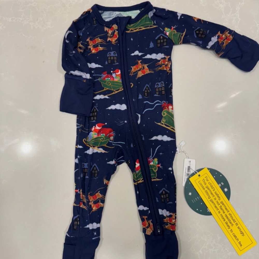 little sleepies zippy newborn, bamboo, holiday, sleigh